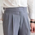 Stone Grey Classic Buckle Formal Gurkha Pants by KoreanVita